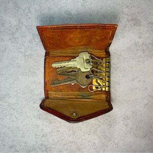Vintage Leather Key Holder Wallet w Keys Snap Case Organizer Brown